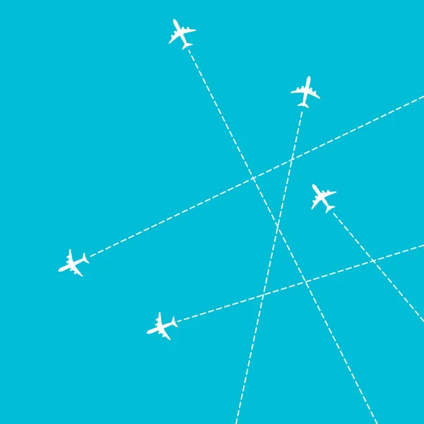 Plano con líneas discontinuas. ruta de vuelo del avión — Archivo Imágenes Vectoriales