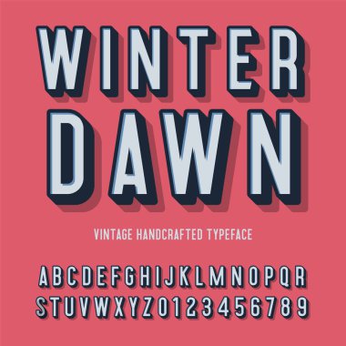 Kış dawn vintage 3d alfabe el işi. vektör çizim