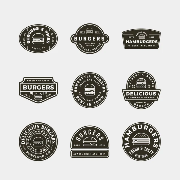 Zestaw z logo burger. retro w stylu fast food herby — Wektor stockowy