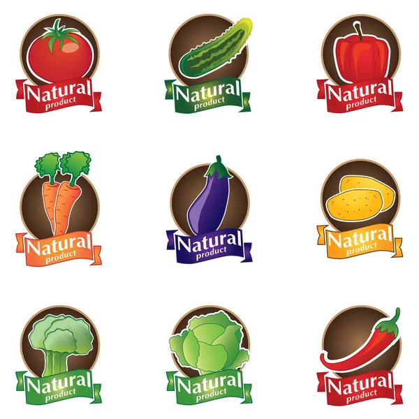 Doğal, organik ve sağlıklı ürün logosu ayarla — Stok Vektör