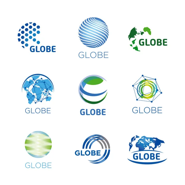 Satz von Vektor-Logos Globus, Global und Erde — Stockvektor