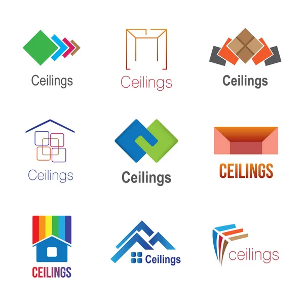 Набор логотипов для потолков, плиток и натяжных потолков — стоковый вектор