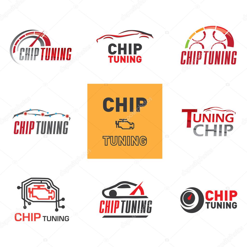 Set of vector logos chip tuning cars