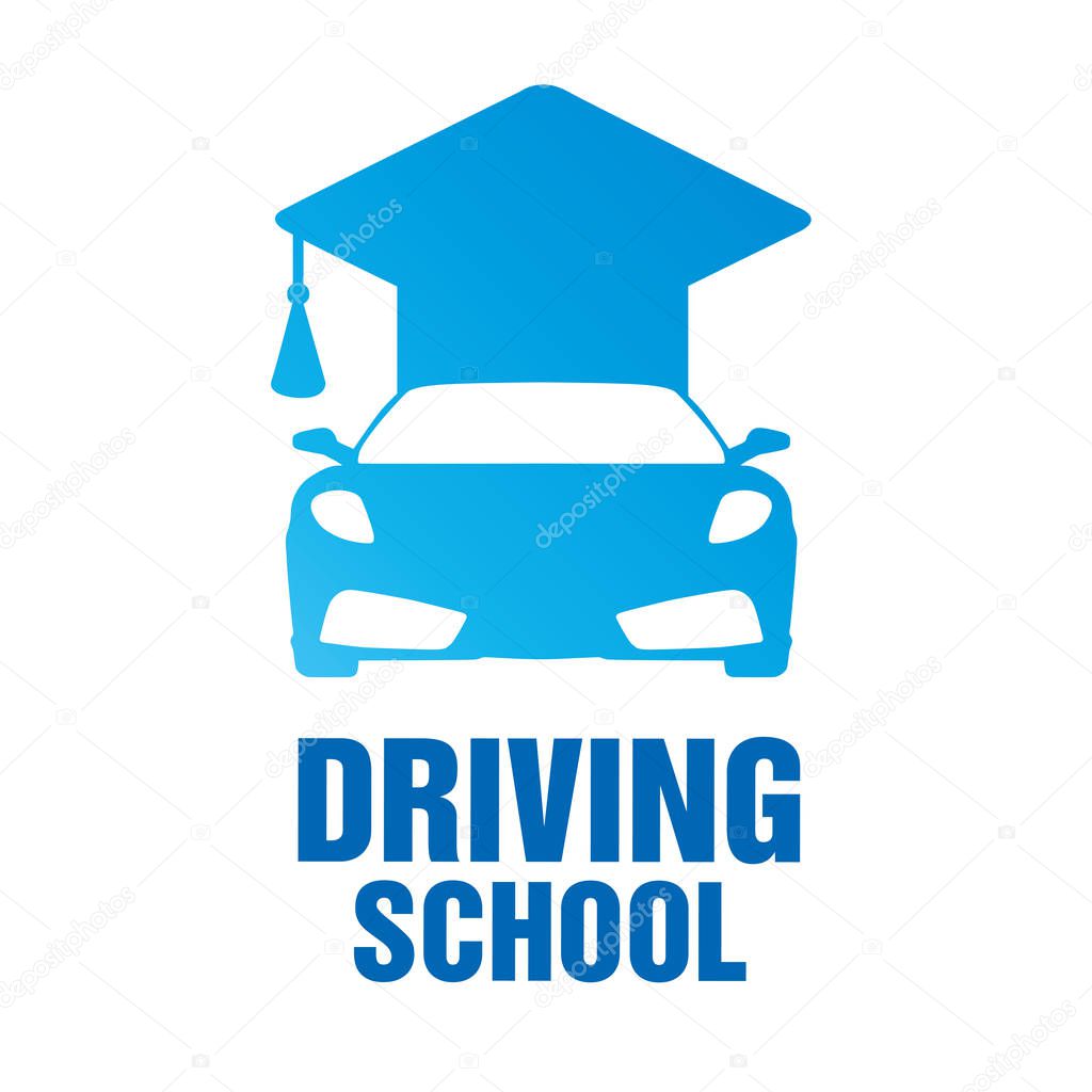 logo of driving school, car and mechanic