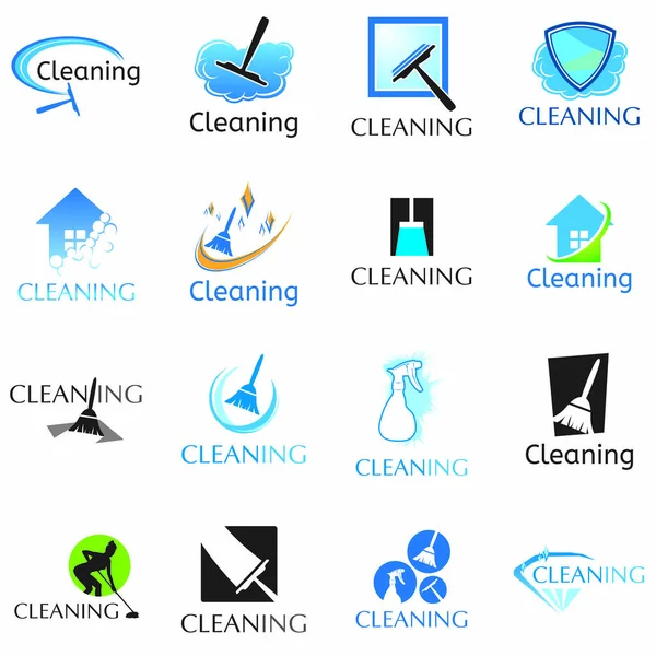 Σύνολο διανυσματικών λογότυπων υπηρεσιών καθαρισμού και σάρωσης — Διανυσματικό Αρχείο