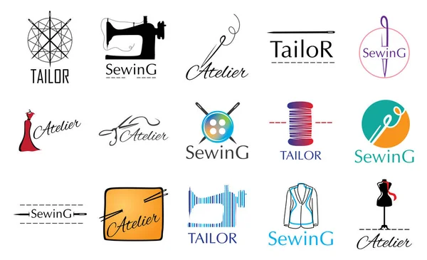 Logotipos de conjunto vetorial para uma oficina de costura, alfaiate —  Vetores de Stock