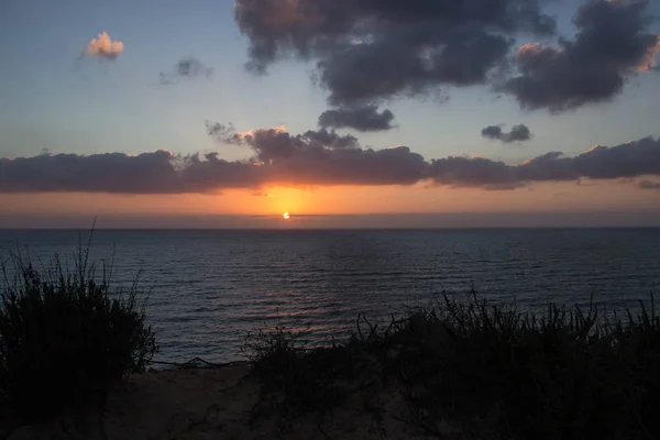 Beau Coucher Soleil Panoramique Sur Côte Mer — Photo