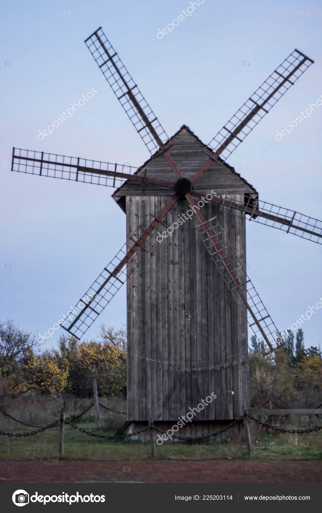 Old Wooden Windmill Blades Stands Field Sky Stock Photo Baliryna