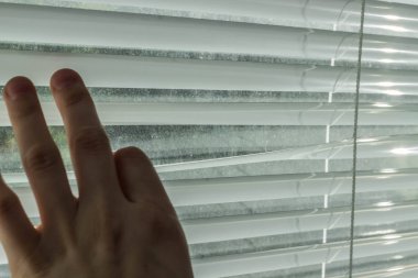 Bir el pencere panjur güneşli bir hoş günde açılır..