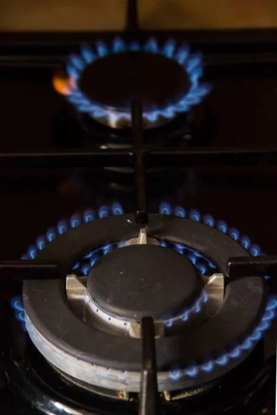 Natural Gas Burning Burner Kitchen Black Stove — Stock Photo, Image