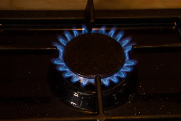 Gas Natural Quema Estufa Negra Cocina — Foto de Stock