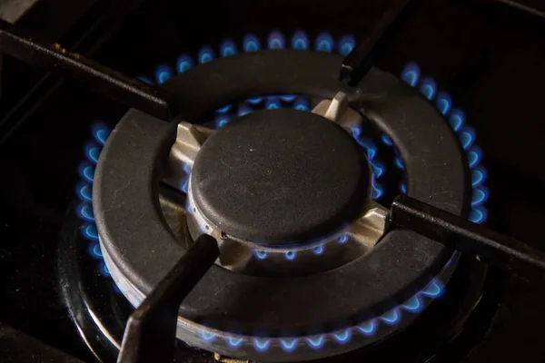 Natural Gas Burning Burner Kitchen Black Stove — Stock Photo, Image