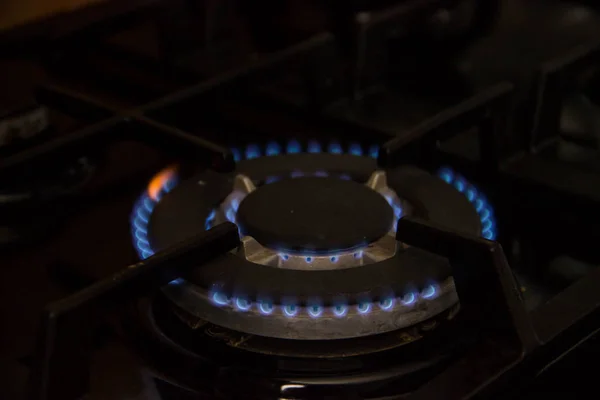 Natural Gas Burning Burner Kitchen Black Stove — Stock Photo, Image