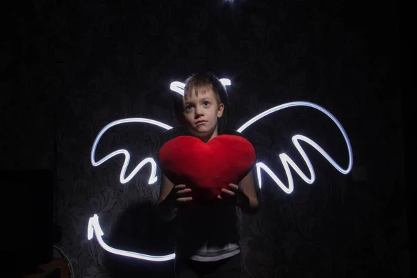 Drawings with light angel or demon wings