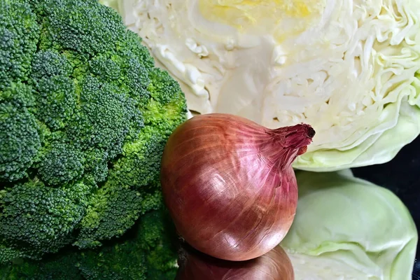 Gros Plan Légumes Frais Brocoli Chou Oignon — Photo