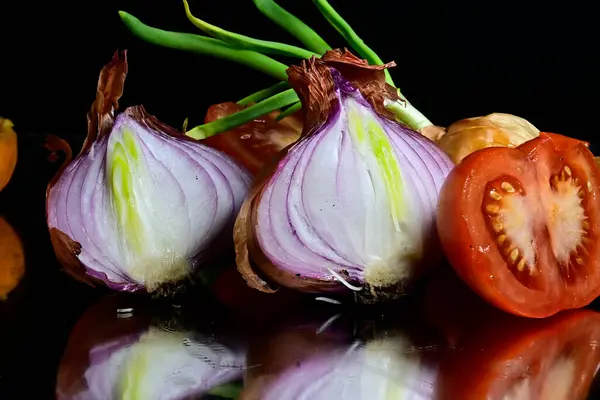 Close View Vegetables Black Background — Stock Photo, Image