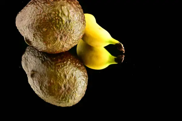 Conjunto Frutas Tropicales Exóticas Maduras Sobre Fondo Negro Concepto Comida — Foto de Stock