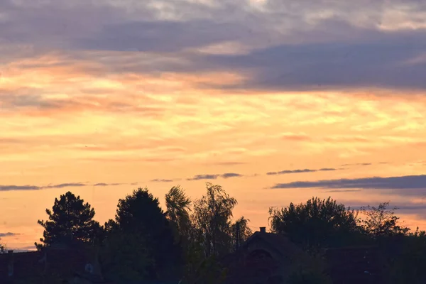 Landskap Den Vackra Sommarhimlen Med Moln Och Träd — Stockfoto