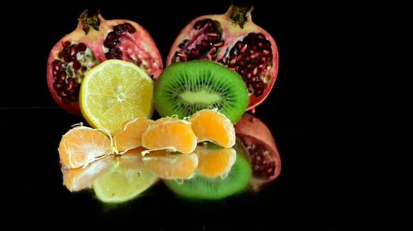 Close View Fruits Black Background — Stock Photo, Image