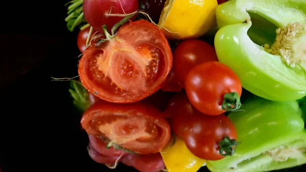 Ensemble Légumes Frais Mûrs Concept Aliments Sains Poivre Tomate Oignon — Photo