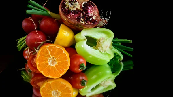 Набір Свіжих Стиглих Овочів Здорового Харчування Концепція Перець Помідор Зелена — стокове фото
