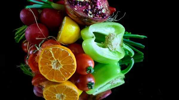 Serie Verdure Mature Fresche Concetto Cibo Sano Pepe Pomodoro Cipolla — Foto Stock