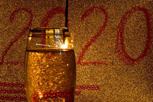 2020 Fundal Carte Nou Sticlă Șampanie — Fotografie, imagine de stoc