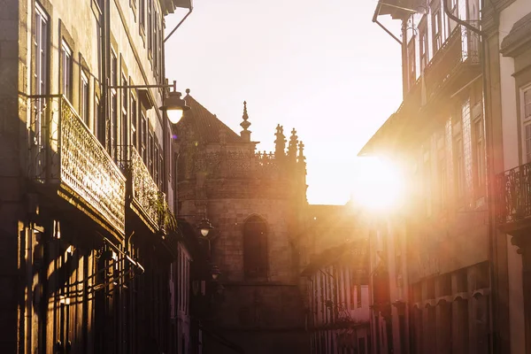 sundown street facade with sunset light