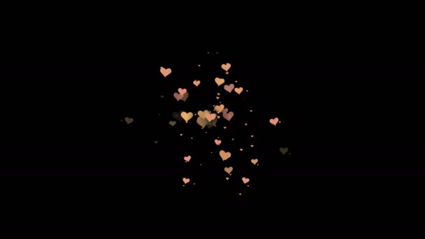 The appearance of yellow hearts on a black background 4k — Stock Video