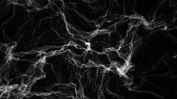 Uzayda mikro parçacıkların dalgalanan hareketi siyah bir arkaplan üzerinde birleşir — Stok video