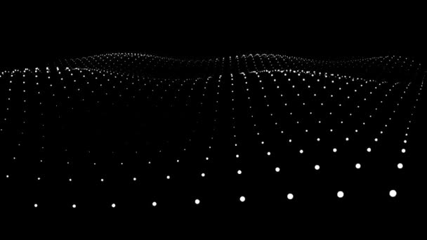 Wellenförmige Bewegung mit weißen runden Punkten auf schwarzem Hintergrund — Stockvideo