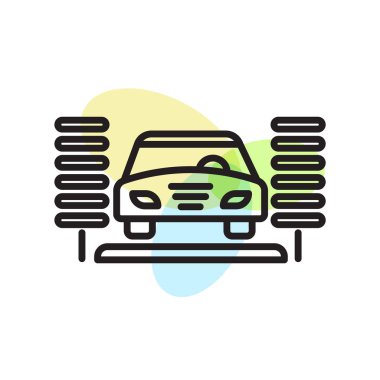 Oto yıkama simge vektör işareti ve üzerinde beyaz adam izole sembolü