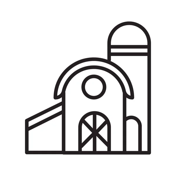 納屋のアイコン ベクトル記号と白い背景、納屋のロゴのコンセプト、アウトライン記号、線形符号、アウトライン記号、線形符号に分離記号 — ストックベクタ