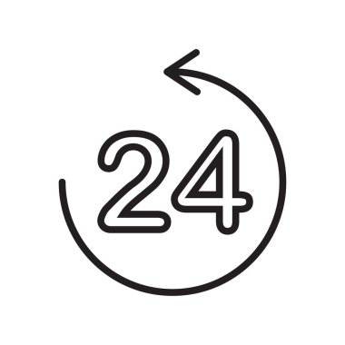 24 saat simge vektör web ve mobil uygulaması tasarım, 24 saat logo kavramı, anahat simgesini, doğrusal işareti için izole üzerinde beyaz arka plan