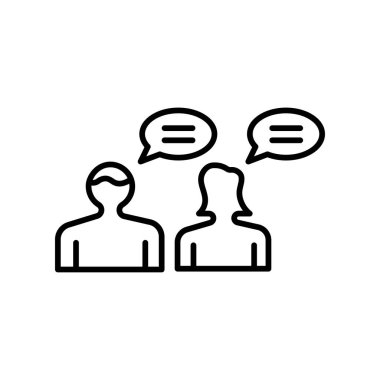 Konuşma simge vektör işareti ve beyaz arka plan üzerinde konuşma logo kavramı izole sembolü