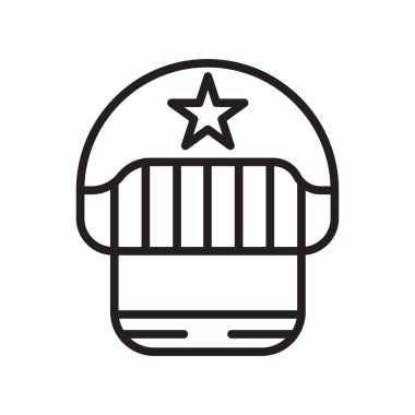 Kask simge vektör web ve mobil uygulaması tasarım, kask logo kavramı, anahat simgesini, doğrusal işareti için izole üzerinde beyaz arka plan