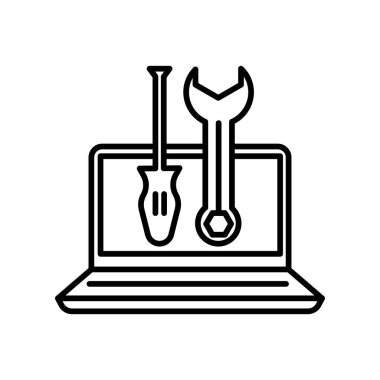 Dizüstü simge vektör işareti ve beyaz arka plan üzerinde Laptop logo kavramı izole sembolü