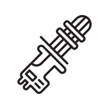 Makineli tüfek simge vektör web ve mobil uygulaması tasarım, makineli tüfek logo kavramı, anahat simgesini, doğrusal işareti için izole üzerinde beyaz arka plan