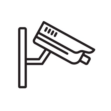 Güvenlik kamera simgesi üzerinde izole beyaz arka plan web ve mobil uygulaması tasarımı, güvenlik kamera logo kavramı için vektör