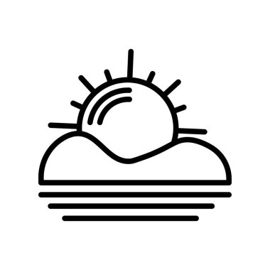 Gün batımı simge vektör işareti ve beyaz arka plan üzerinde günbatımı logo kavramı izole sembolü