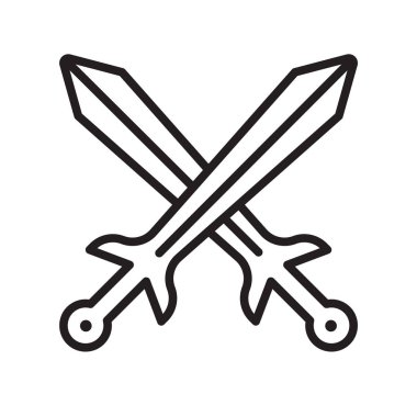 Kılıç simge vektör web ve mobil uygulaması tasarım, kılıç logo kavramı, anahat simgesini, doğrusal işareti için izole üzerinde beyaz arka plan