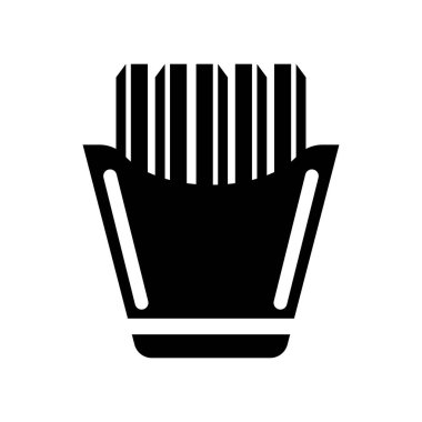 Kızarmış patates kutusu simge vektör işareti ve beyaz b izole sembolü