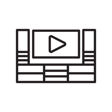 Ev sinema simge vektör web ve mobil uygulaması tasarımı, ev sinema logo kavramı için izole üzerinde beyaz arka plan