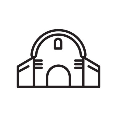 Ahır simge vektör işareti ve izole beyaz arka plan, ahır logo kavramı, anahat simgesini, doğrusal işareti, anahat simgesini, doğrusal işareti sembolü