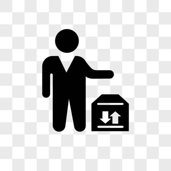 Hombre de pie con caja de entrega icono vectorial aislado en transparente — Archivo Imágenes Vectoriales