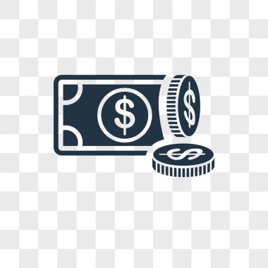 Saydam arka plan üzerinde para logo tasarımı izole para vektör simgesi