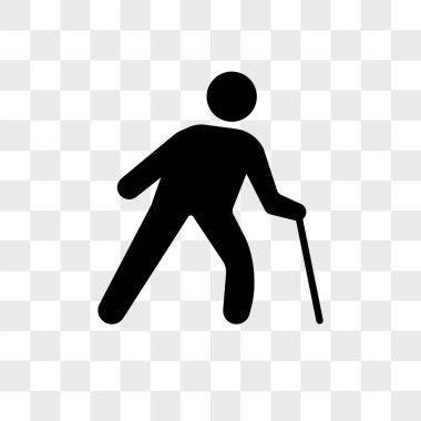 Şeffaf backgrou izole bir baston vektör simgesi ile yaşlı adam