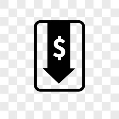 Para aşağı ok vektör simgesi üzerinde şeffaf arka plan izole,