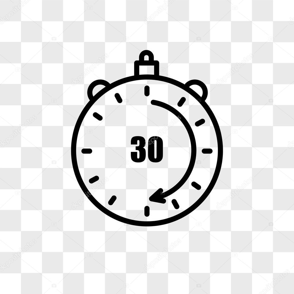 30 minutes vector icon isolated on transparent background, 30 mi