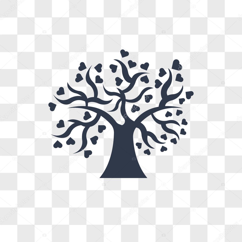 Tree of love vector icon isolated on transparent background, Tree of love logo concept